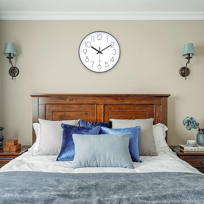 jomparis 12 Inch Modern Wall Clock Silent Non Ticking Battery Operated Quartz Decorative Round Wall Clock for Office Classroom School (Black)