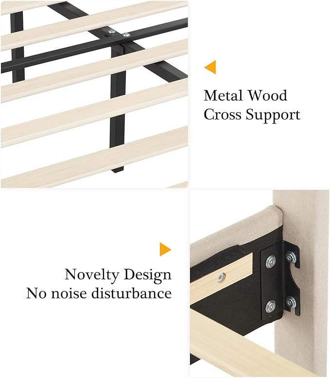 VECELO Full Upholstered Platform Bed Frame with Adjustable Button Stitched Panel Headboard,Strong Wood Slat Support,Velcro Design,Mattress Foundation/Easy Assembly,Beige