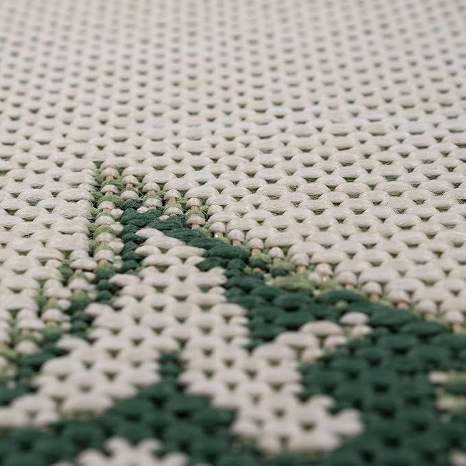 Paco Home Tropical Outdoor Rug Jungle Leaves Design for Patio in Green Beige, Size: 7'10" x 11'2"