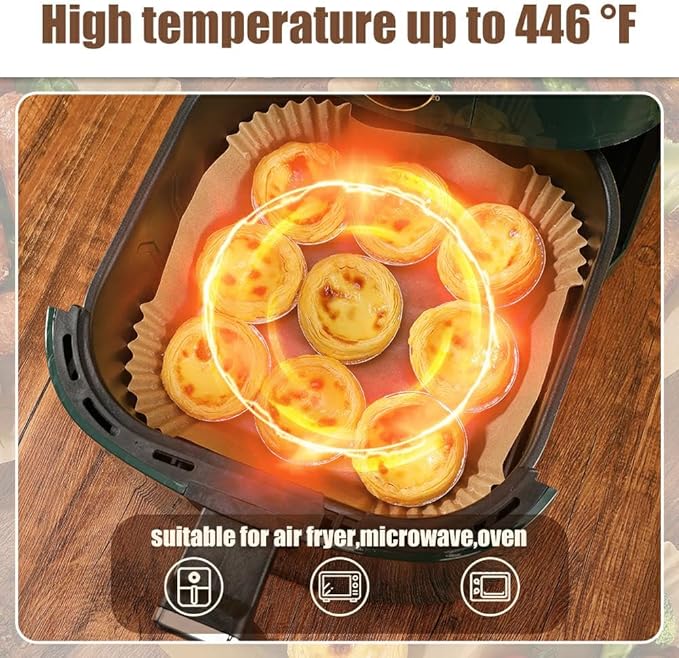 9.5 Inch Paper Air Fryer Liners Disposable,130 Pcs Square Air Fryer Paper Liners, Suitable for 5-10 Qt,Non-stick Parchment Paper for Frying