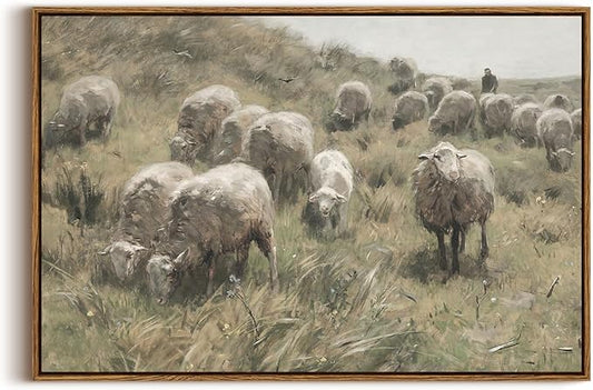 InSimSea Framed Canvas Wall Art Vintage Decor, Sheep on the Dunes Wall Pictures Farmhouse Wall Art, Large Hanging Wall Art Living Room Decor, Bathroom Bedroom Office Decor, 20"x30"