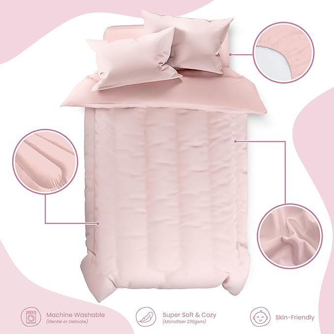 SANDJEST Pink Duvet Cover Sets Full Size for Kids Girls, Incude 1 Polyester Comforter Cover 80x90 Inches and 2 Pillowcases 20x26 Inches, Comforter Not Included, Gift for Christmas Birthday