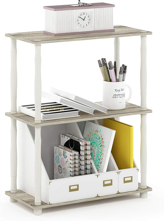 Furinno Turn-N-Tube 3-Tier Compact Multipurpose Shelf Display Rack with Classic Tube, Sonoma Oak/White