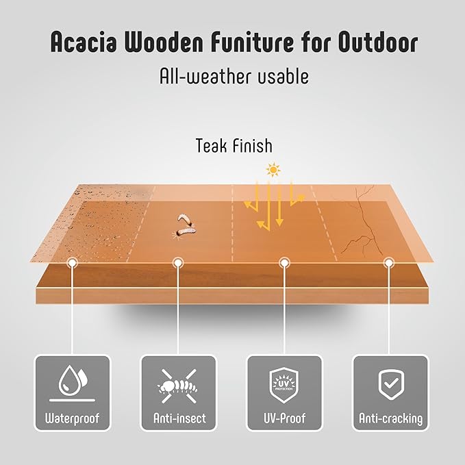 Outdoor Patio Furniture Set, 4 Piece Patio Sofa Bench and 2 Single Sofa Chairs with Table & Padded Cushions, Acacia Wood Outdoor Patio Lounge Conversation Set for Deck Backyard Balcony