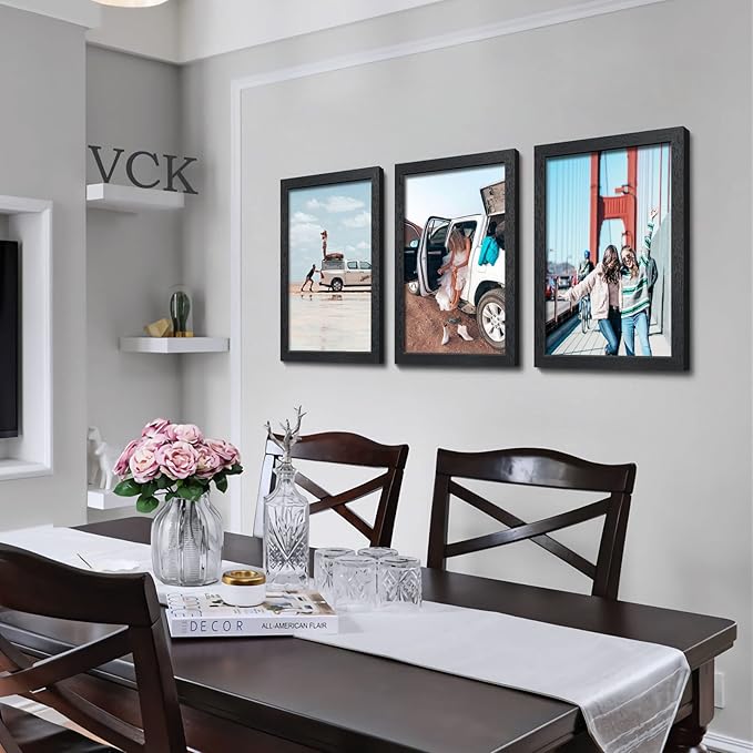 VCK 13x19 Picture Frame Set of 4 - Black, Gallery-Quality Wood Poster Frames, 1.1-Inch Wide Border, Polished Plexiglass, Vertical or Horizontal Wall Display for Photo/Art/Prints, Black