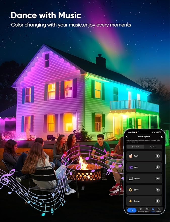 Permanent Outdoor Lights 100ft,RGBW Eaves Light with 72 LED Lights,111+ Scenes Modes Outdoor Lighting, Waterproof Permanent Light for Daily Holiday Halloween Decorations, Compatible with Alexa,Black