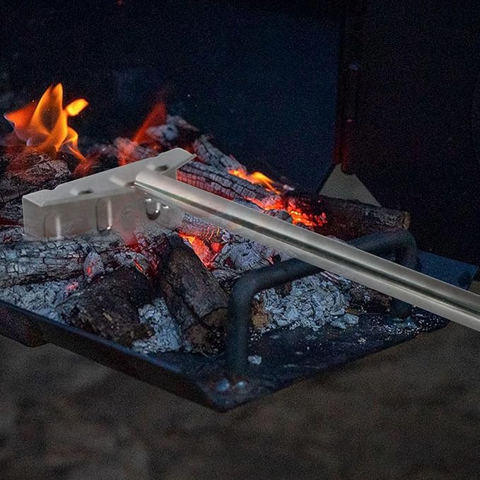 Heavy Duty Charcoal Grill Rake Ash Tool Accessories With Rubber Handle, Kettle Grill Pizza Oven Ash Rake - 32 Inch