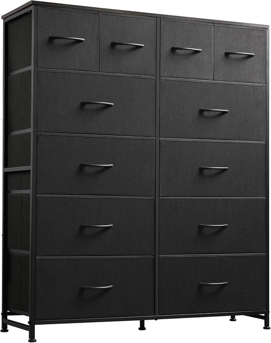 WLIVE Storage Organizer Unit with 12 Fabric Bins, Storage Drawers Organizer with Steel Frame, Tall Storage Tower Organizaton for Living Room, Hallway, Office, Charcoal Black
