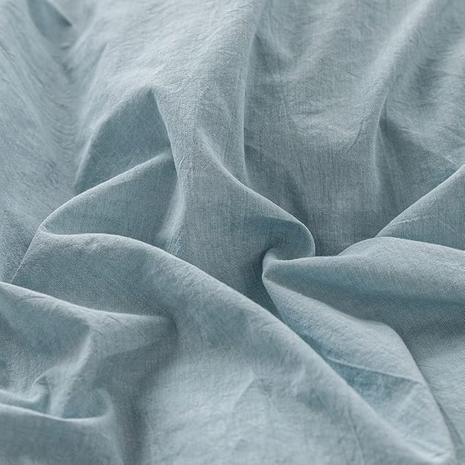 FACE TWO FACE Bedding Duvet Cover Set 3 Pieces 100% Washed Cotton Duvet Cover Linen Like Textured Breathable Durable Soft Comfy (Queen, Light Blue)