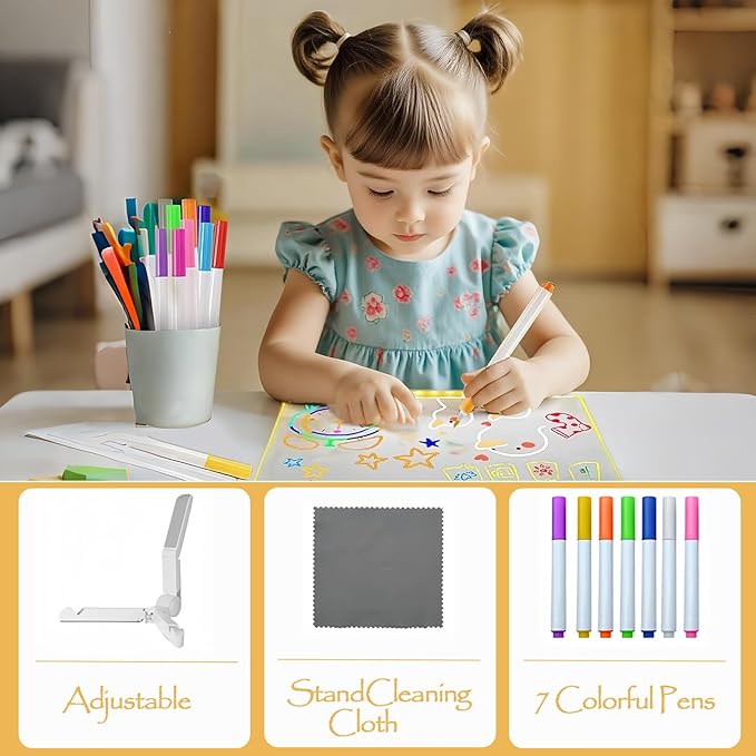 LED Note Board with 7 Colors Pen, 2025 New Acrylic Message Marker Board with Stand, Lighted Acrylic Dry Erase Board Illuminated Drawing Board Light with Colors for Office Home Christmas (30 * 20cm)