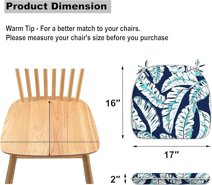 Set of 4 Outdoor Chair Cushions with Ties,Water Repellent Patio Chair Pads 17"x 16" for Outdoor Furniture,Round Corner Seat Cushions for Garden Yard Kitchen Baltic Palms White