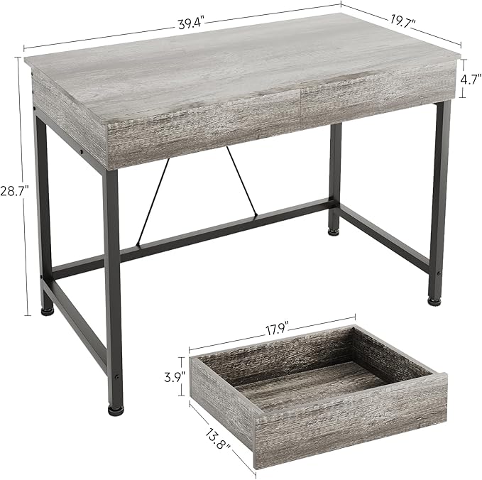 Mexin Computer Desk with Drawers, Gray Oak