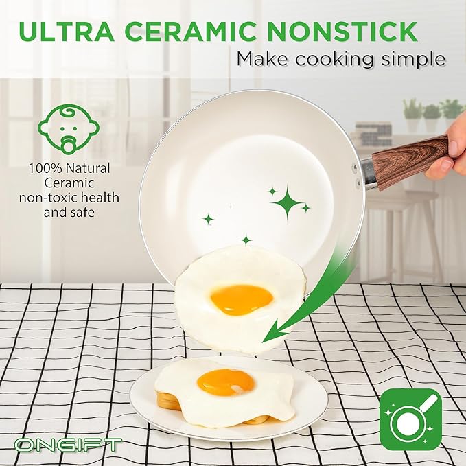 23 Pcs Pots and Pans Set Nonstick, Kitchen Cookware Sets, with Frying Pan, Saucepan, Saute Pan, Lightweight Cooking Set with Stay-Cool Wood Print Handles, NO PFAS and PFOA, Dark Wood