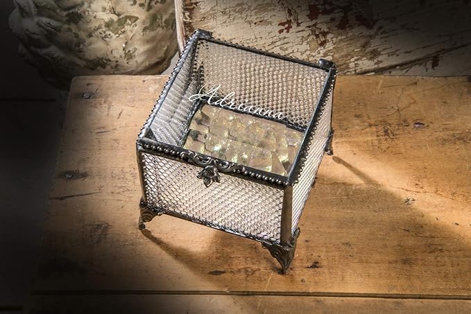 Personalized Clear Honeycomb Glass Box Decorative Vanity Display Case Storage Jewelry Organizer Keepsake Gift for Her Girl Women Vintage Decor J Devlin Ellen Box 825 EB245