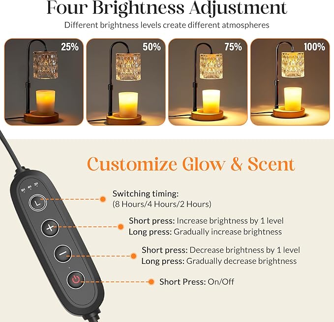 River's Edge Essentials Candle Warmer Lamp with Timer, Adjustable Height Dimmable, Wax Melt Warmer for Jar Candles, Birthday & Housewarming Gift, Fall Decor Includes 2 Bulbs, Black
