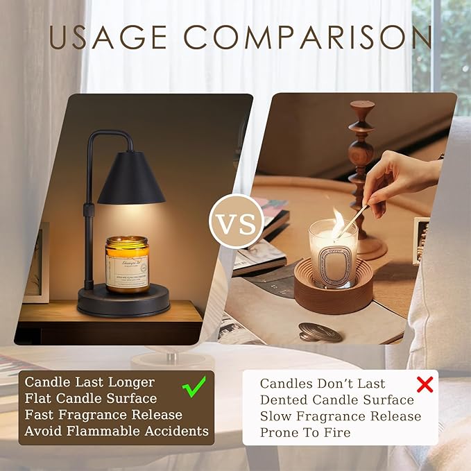 Candle Warmer Lamp with Timer,Adjustable Height Dimmable Candle Lamp,Electric Candle Warmer Lamp with 2 Bulbs,Candle Wax Warmer Compatible with Large Jar Candles,Gifts for Mom,Black