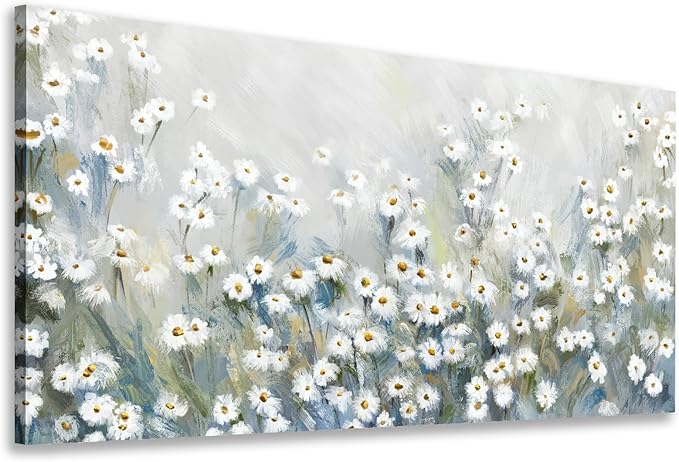 NINEASO Abstract Flowers Canvas Wall Art - Elegant Daisy Pictures White Yellow Wildflower Wall Decor Modern Botanical Painting Print Artwork for Living Room Bedroom Home Office Decor 29" x 58"