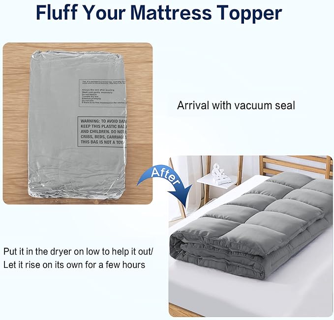 SOPAT Mattress Topper Twin Size Extra Thick Mattress Pad 8-21" Deep Pocket Soft Down Alternative Fill Mattress Protector Pillow Top Mattress Cover (39x75 Inches, Grey)