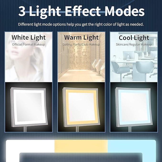 DOWRY Tabletop LED Lighted 5X Magnifying Square Makeup Mirror with Plug,8 Inch, Polished Oil Rubbed Bronze Finished