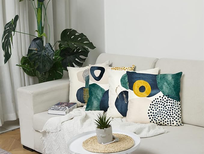 Jartinle Boho Abstract Pillow Covers 18x18 Set of 4 Mid Century Modern Throw Pillow Covers Geometric Pillow Covers for Outdoor Couch Sofa Minimalist Home Decor