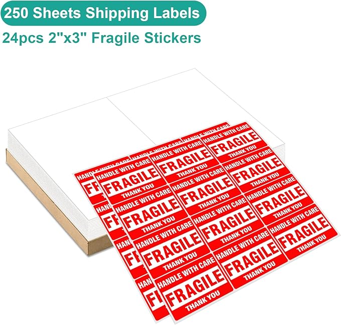 MFLABEL Half Sheet Labels Laser/Ink Jet Shipping Labels 8.5 x 11 Inches Packaging Labels, Address Labels for Laser & Inkjet Printers, 500 Count(250 Sheets)