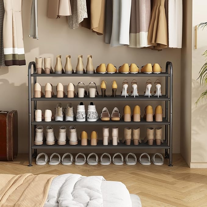 Shoe Rack 4 Tier Long Storage Organizer Wide Metal Shoe Shelf for Closet Entryway Black