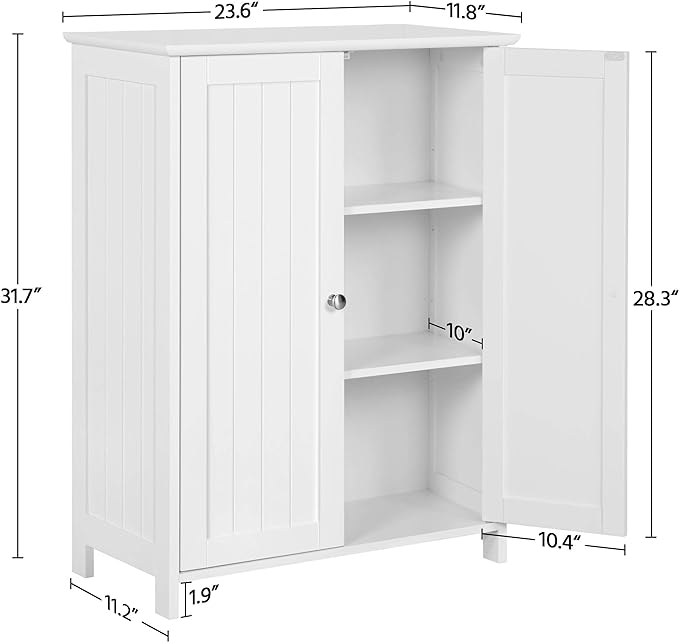 Yaheetech Bathroom Floor Cabinet, Modern Storage Freestanding Organizer Cabinet with Adjustable Shelves & Double Doors, 3-Tier Home Living Room Furniture, White