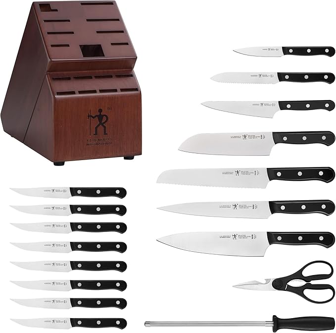 HENCKELS Solution Razor-Sharp 18-pc Knife Set, Chef Knife, Bread Knife, Steak Knife, German Engineered Informed by 100+ Years of Mastery, Brown