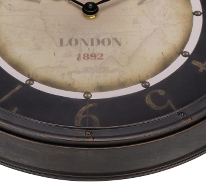 16 Inch Vintage Wall Clock, Silent Non-Ticking Quartz Battery Operated Decorative Clock for Home, Kitchen, Living Room, Dining Room, Office, Gold Brown Arabic Number