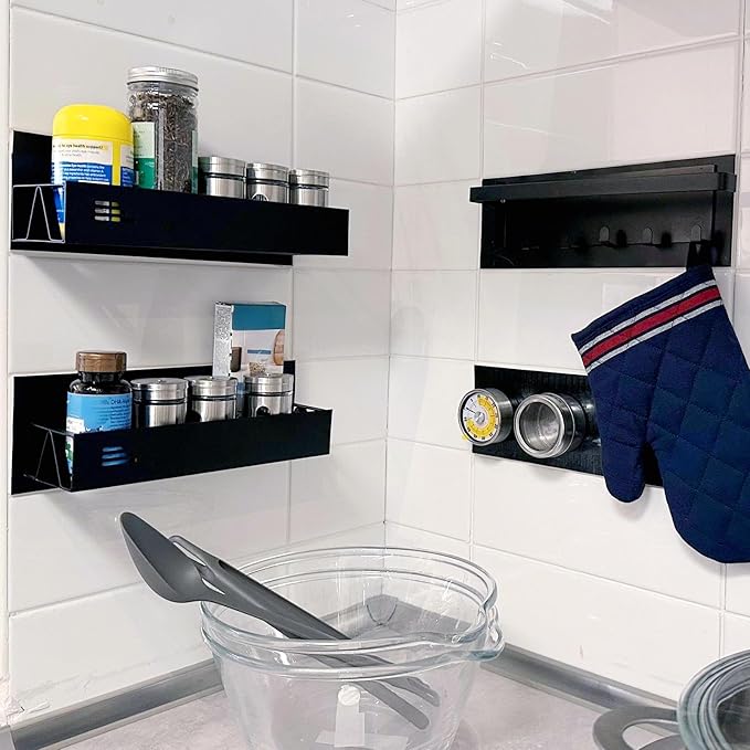 3 Pack Magnetic Spice Racks, Wall-mounted Kitchen Storage Shelves,Organizer for Kitchen Storage.