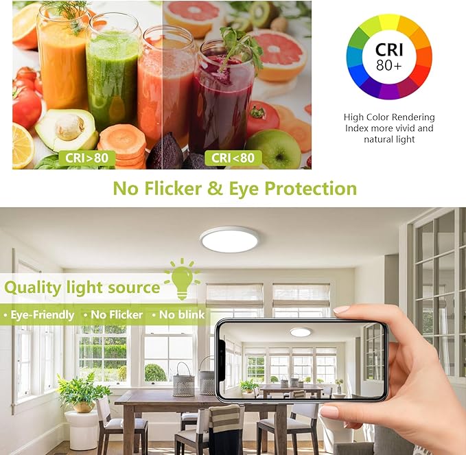 42W 20" Large LED Flush Mount Ceiling Light with Remote Control, Dimmable 2700K-6500K Color Temp Adjustable, Ultra-Thin Flat Round Fixtures for Bedroom, Kitchen, Office, White