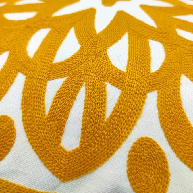 Alysheer Embroidered Decorative Throw Pillow Covers 18"x18" Set of 2 Pieces, Cozy Boho Mandala Knit Pattern, Durable 100% Cotton Canvas，Mustard Yellow Cushion Cases for Sofa Couch Living Room (Gold)