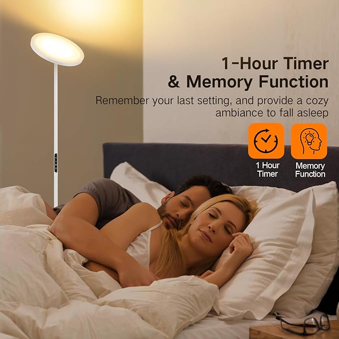 OUTON Floor Lamp, 30W/3000LM LED Modern Torchiere Sky Lamp, Bright Dimmable Standing Tall Lamp with 4 Color Temperatures, Remote Touch Control, 1 Hour Timer for Living Room Bedroom Office, White