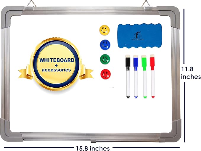 Whiteboard Set - 15 x 12 in Dry Erase Board with 1 Magnetic Dry Eraser, 4 Dry Wipe Markers and 4 Magnets - Small White Board Wall Hanging Marker Board for Home Office School (15x12)