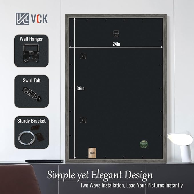 VCK 24x36 Poster Frame Set of 4 - Grey, Gallery-Quality Wood Picture Frames, 1.1-Inch Wide Border, Polished Plexiglass, Vertical or Horizontal Wall Display for Photo/Art/Prints, Grey