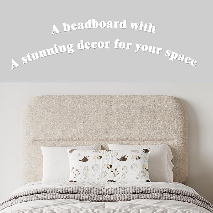 HOMBCK Twin Size Boucle Bed Frame, Upholstered Bed Frame with Headboard, Twin Bed Frames for Kids, Thickened Footboard/Rounded Corners/Adjustable Headboard/No Box Spring Needed/Easy Assembly, Beige