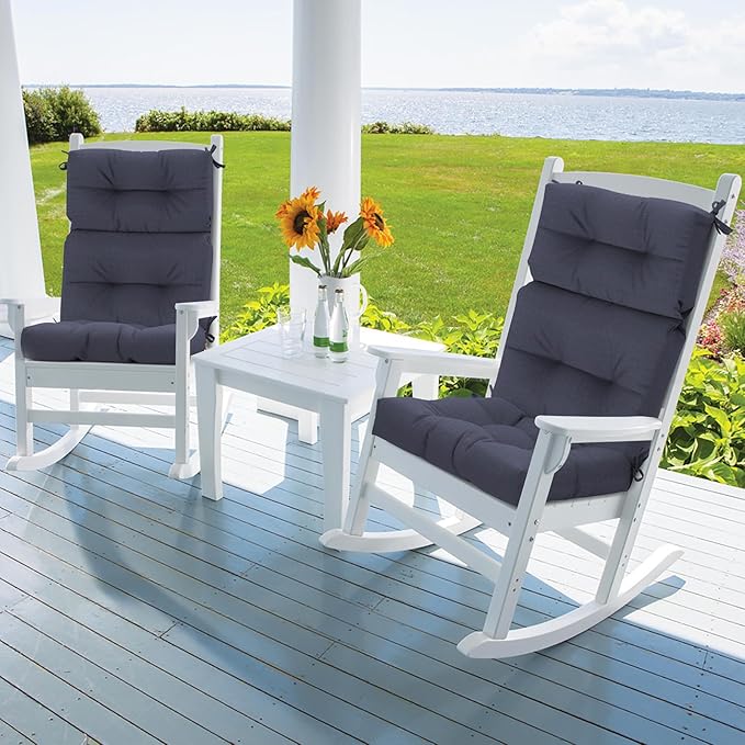 Set of 2 Outdoor High Back Chair Cushions 44"x 22",Water Repellent Rocking Seat Cushions Replacement, Seat/Back Chair Cushions for Patio,Porch,Balcony and Indoor - Textured Navy