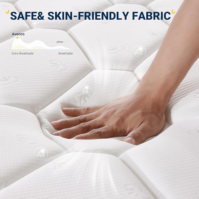 Avenco 6 Inch Twin Mattress, Foam and Spring Hybrid Mattresses in a Box, Medium Soft, Breathable Fabric & Adaptive Support, CertiPUR-US Certified, Twin Size Mattress in Guest and Kids Bedroom