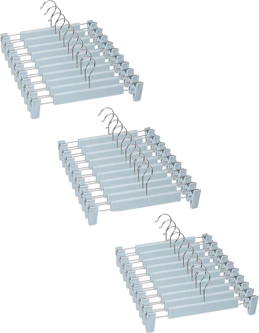 Skirt Hangers, Pants Hangers with Clips，360 ° Swivel Hooks Space Saving Hangers for Pants, Skirts, Clothes, Jeans (30 Pack, Light Blue)
