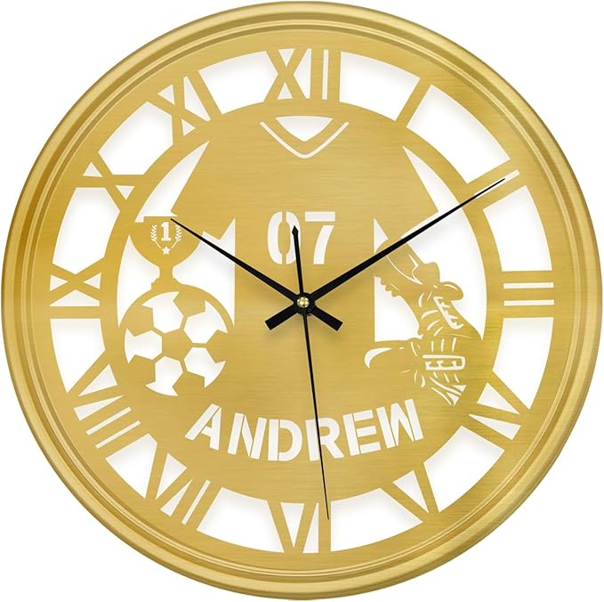 Personalized Name LED Round Wall Clock, Custom Jersey Hanging Clock with 7 Color Changing, Iron Art Clock, Decor for Bedroom, Living Room, Home, Office, Housewarming
