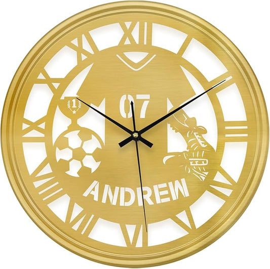 Personalized Name LED Round Wall Clock, Custom Jersey Hanging Clock with 7 Color Changing, Iron Art Clock, Decor for Bedroom, Living Room, Home, Office, Housewarming