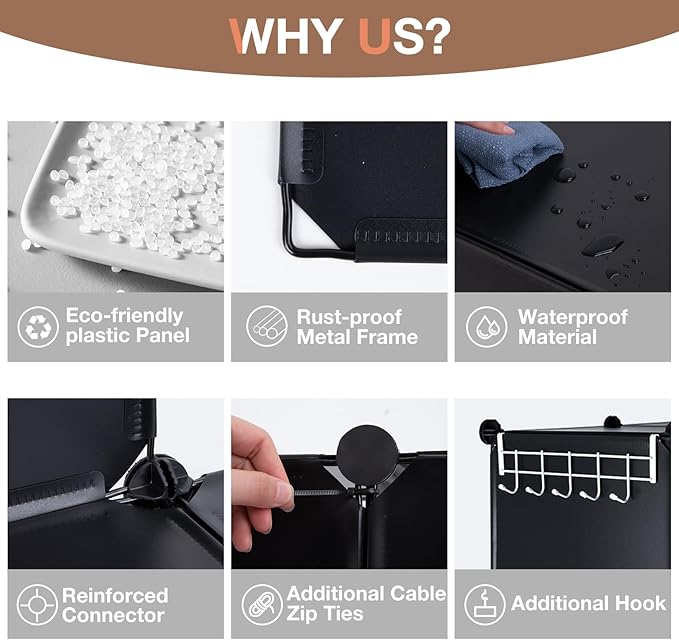 Neprock Closet Organizer, 6 Cube Closet Organizers and Storage, Portable Closet Storage Shelves, Clothes Storage Organizer Bookcases for Kids, Closet, Bedroom, Bathroom,Office（Black）