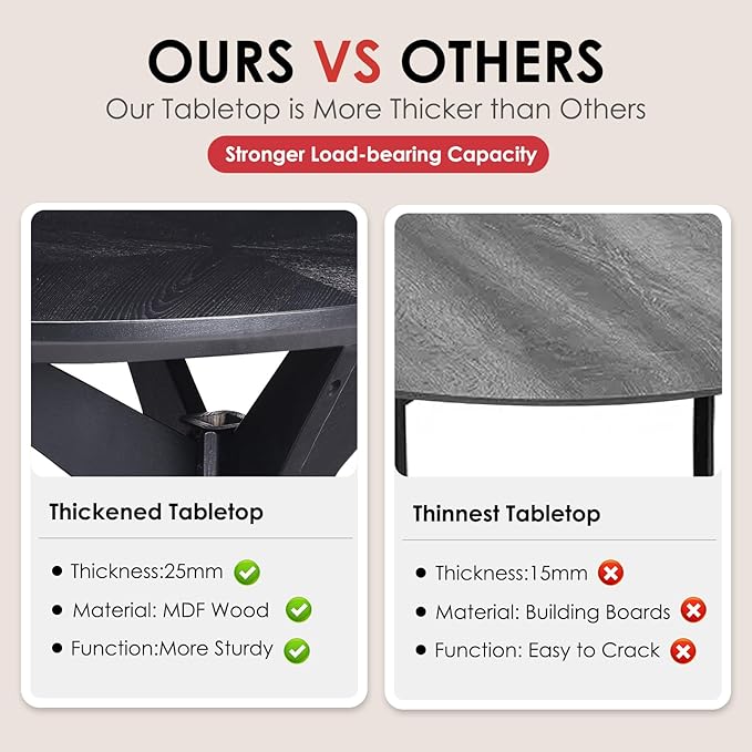 Farini Office Coffee Table, 47" Wood Coffee Tabletop with Wood Frame,Oval Coffee Table for Living Room,Bedroom,47 Inch,Black Tabletop and Frame