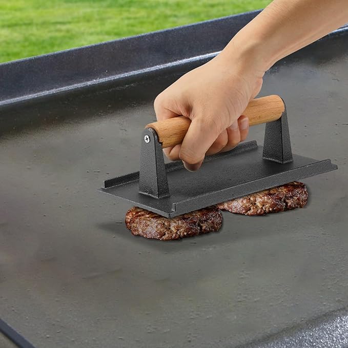 BBQ Accessories 12 Inch Round Stainless Steel Basting Cover - Cheese Melting Dome Rectangle Cast Iron Grill Press Kit for Hamburger Bacon Steak, Best for Blackstone Camp Chef Flat Top Griddle Grill