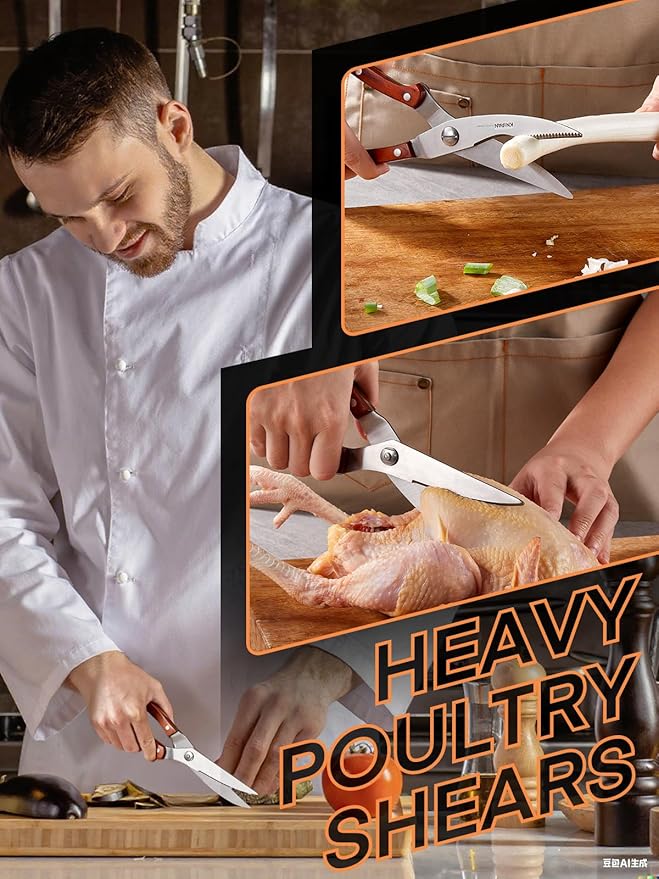 Knife Set with Block, 16 Pcs Stainless Steel Kitchen Knife Set with Sharpener & Wooden Block, Knife Block Set with Wood Handle, Chef, Santoku, Bread, Utility, Paring & Carving Fork Knife, Brown