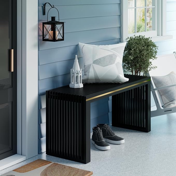 Bamboo Dining Bench Indoor Long Entryway Shoe Rack Benchs,Outdoor Modern Wood Benches 35 Inch Bamboo Bench for Living Room Hallway Bedroom Bathroom