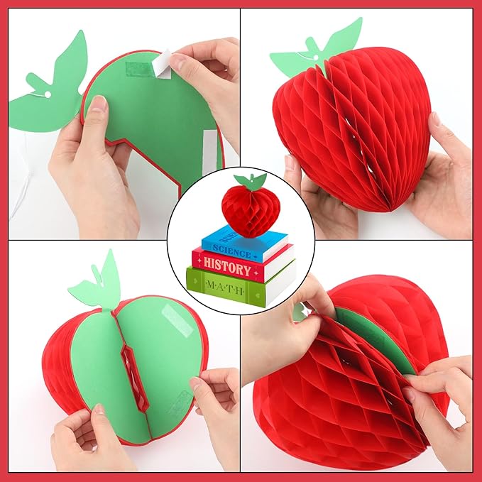 4 Sets Back to School Tables Centerpieces Honeycomb Apple and Paper Book Stack Sign First Day of School Table Centerpiece Back to School Decor for Home Classroom