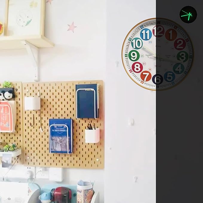 Learning Time Clock for Kids,12 Inch 3D Numbers Colorful Clock Face Silent Clocks，Bedroom,Kitchen,Classroom,Décor at School, Clear Digital Wall Clock for Kids Room (3D Wood Color Luminous)