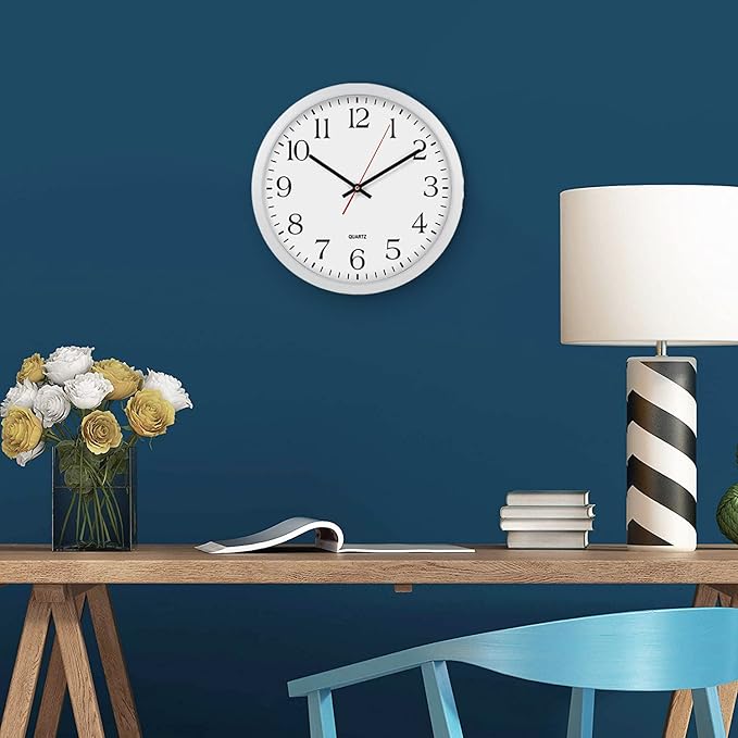 Bernhard Products White Wall Clock, Silent Non Ticking - 16 Inch Extra Large Quality Quartz Battery Operated Round Easy to Read Home/Office/Business/Kitchen/Classroom/School Clocks, Black Numbers