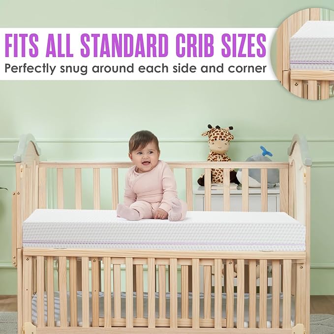 Sleepah 5.5” Crib & Toddler Bed Mattress Dual Sided Cooling Memory Foam – Waterproof Washable Breathable Soft Cotton Fabric – CertiPUR Firm Baby Mattresses - for Baby & Toddlers (Pink)